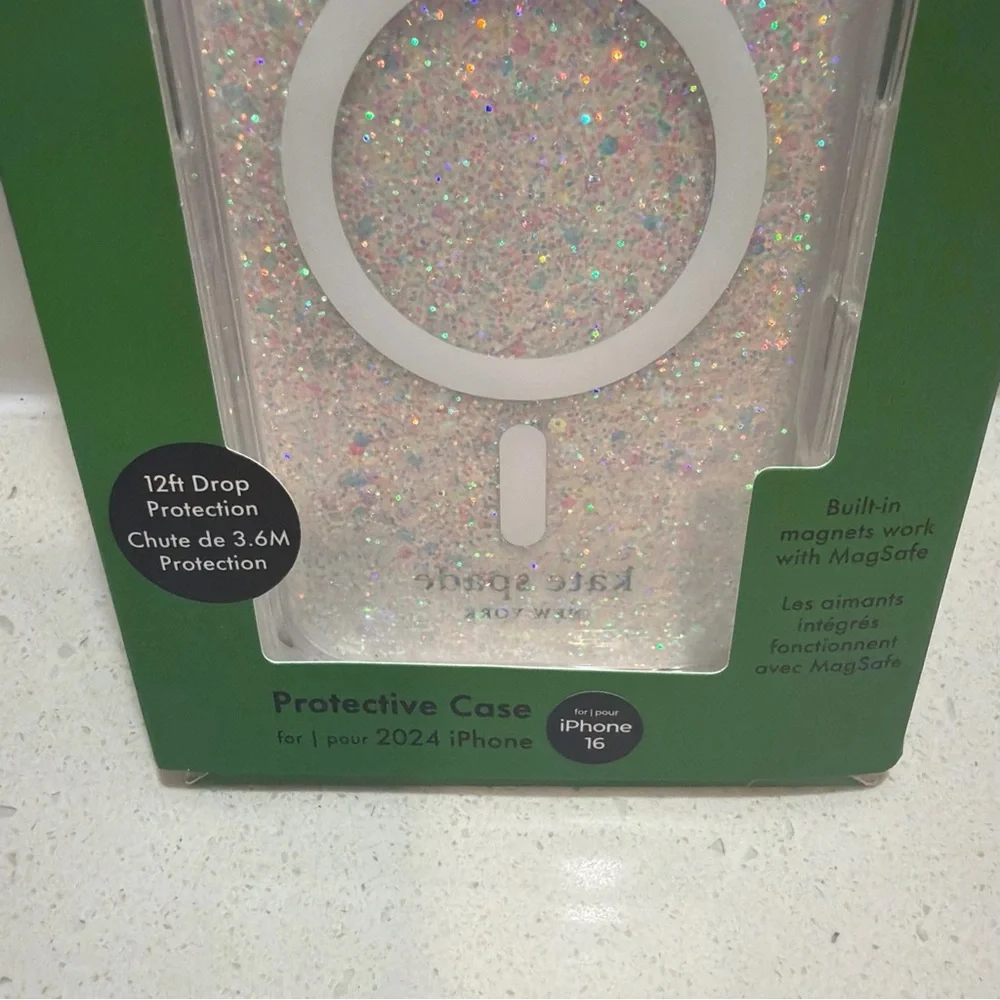 Kate Spade NY iPhone 16 Protective Magsafe Case In Glitter Iridescent NEW